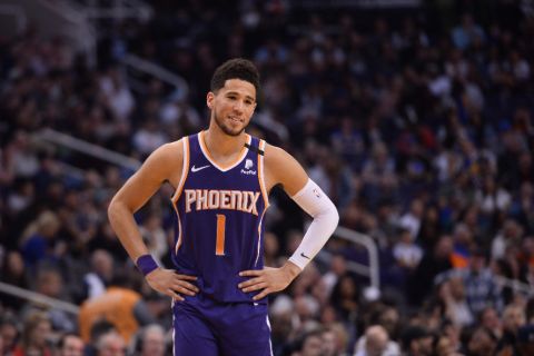 Devin Booker caught on the camera during a NBA match.